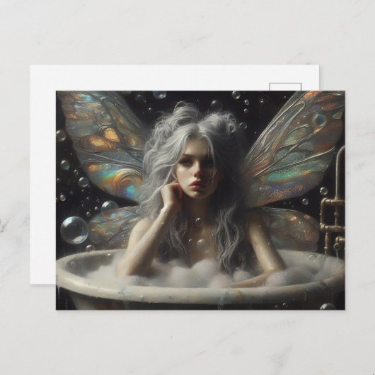 Fairy Woman Gray Hair in Bubblebath Postkarte (Vorne/Hinten)