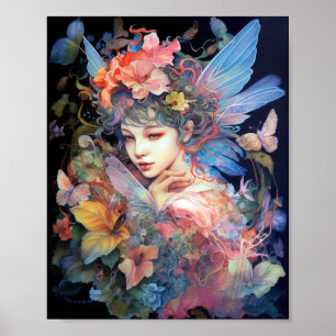 Fairy Woman In Blume Fantasy Art Poster