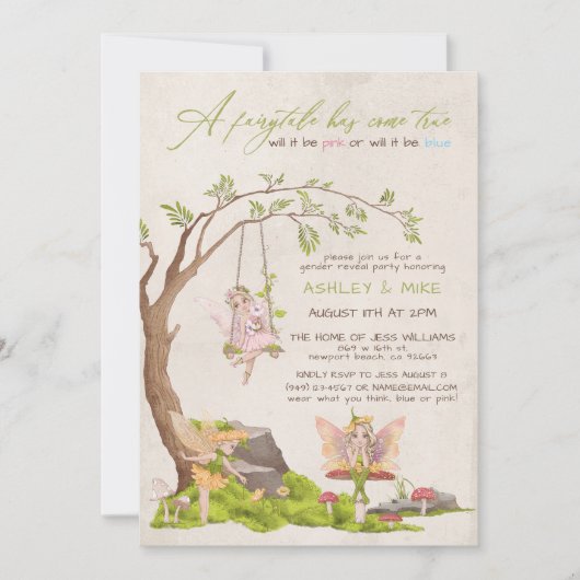 Fairy Woodland Baby Gender Reveal Dusche Einladung (Vorderseite)