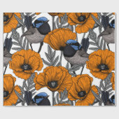 Fairy wrens and orange poppy flowers 2 geschenkpapier (Flach)