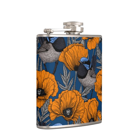 Fairy wrens and orange poppy flowers flachmann (Rechts)