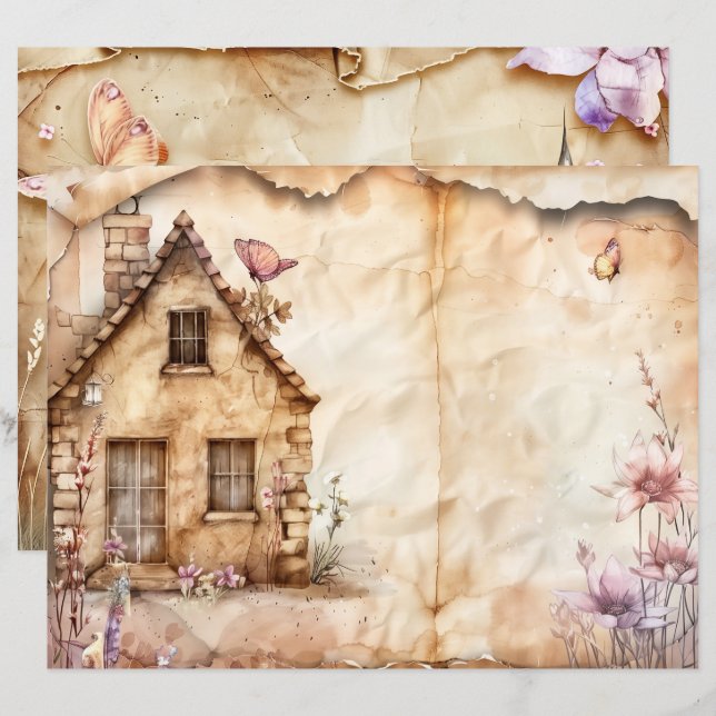 Fairy Zuhause Junk Journal Scrapbook Paper (Vorne/Hinten)