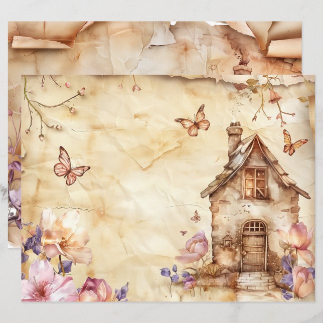 Fairy Zuhause Vintag Rustic Scrapbook Journal Pape (Vorne/Hinten)