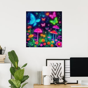 Fairycore-Blume Schmetterlinge und Pilze Poster
