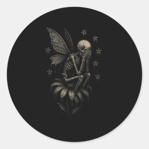 Fairycore Emo Goth T-Shirt Sad Cying Skeletts Fair Runder Aufkleber