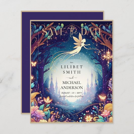 Fairycore Save the Date Fairytale Lila Gold (Vorne/Hinten)