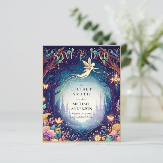 Fairycore Save the Date Fairytale Lila Gold (Stehend Vorderseite)