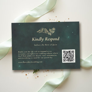 Fairycore Wald Smaragdgrüne Magie QR Hochzeit RSVP Karte