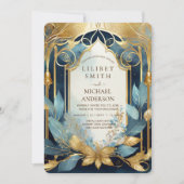 FAIRYCORE WEDD INVITATION FAIRYTALE AQUAMARIN GOLD EINLADUNG (Vorderseite)