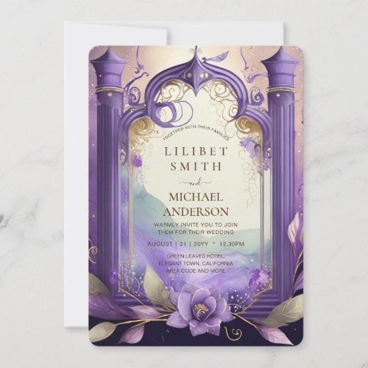 FAIRYCORE WEDD INVITATION FAIRYTALE LILA GOLD EINLADUNG (Vorderseite)