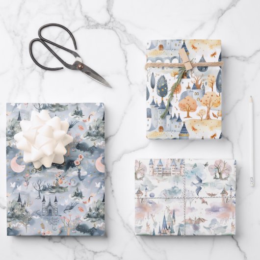 Fairyland Castles Blue Pink Geschenkpapier Set (Vorderseite)