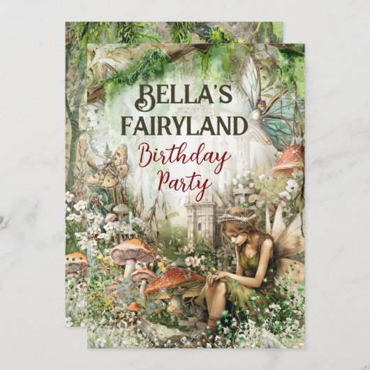 Fairyland Enchanted Realm-Party Einladung (Vorne/Hinten)