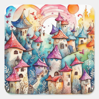 Fairyland Magic Castle Quadratischer Aufkleber
