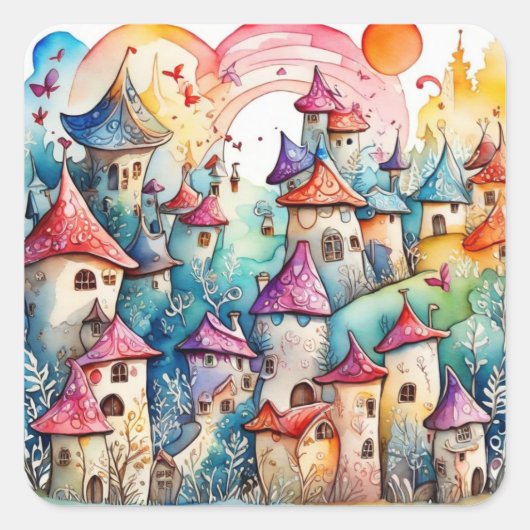 Fairyland Magic Castle Quadratischer Aufkleber (Vorderseite)