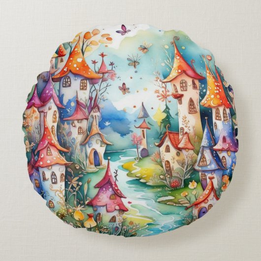 Fairyland Magic Castle Rundes Kissen (Vorderseite)