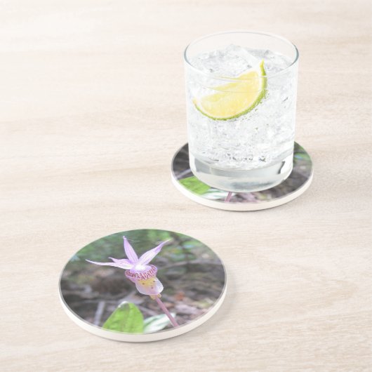 Fairyslipper Orchid-Blume Getränkeuntersetzer (Seite)