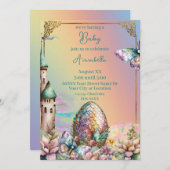 Fairytale Baby Dragon Ei auf Regenbogen Einladung (Vorne/Hinten)