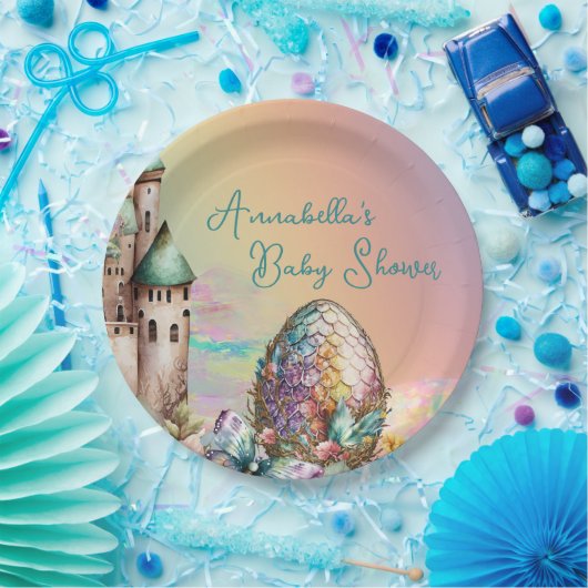 Fairytale Baby Dragon Ei auf Regenbogen Pappteller (Party)