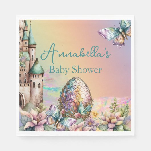 Fairytale Baby Dragon Ei auf Regenbogen Serviette (Vorderseite)