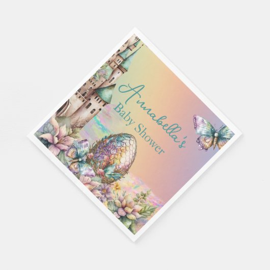 Fairytale Baby Dragon Ei auf Regenbogen Serviette (Ecke)