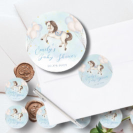 Fairytale baby Pony Blue Ballon Star Dusche Runder Aufkleber