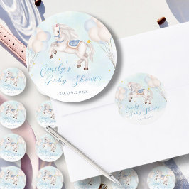 Fairytale baby Pony Blue Ballon Star Dusche Runder Aufkleber