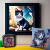 Fairytale Blue Watercolor Kitten Kissen