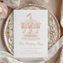 Fairytale Blush Pink Girl Karussell Geburtstagspar Einladung