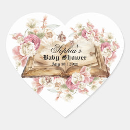 Fairytale Book Flowers Rose Baby Shower Herz-Aufkleber