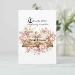 Fairytale Book Pink Rose Baby Shower Dankeskarte