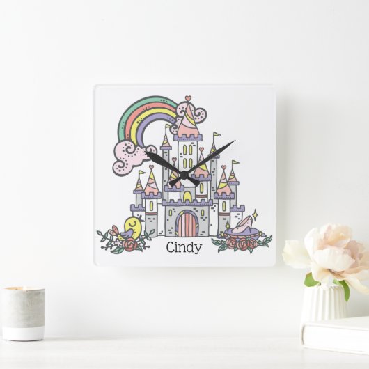 Fairytale Burg Individuelle Name Princess Quadratische Wanduhr (Zuhause)