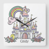Fairytale Burg Individuelle Name Princess Quadratische Wanduhr (Vorderseite)