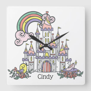 Fairytale Burg Individuelle Name Princess Quadratische Wanduhr