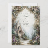 Fairytale Castle Floral Arch Misty Forest Wedding Einladung (Vorderseite)