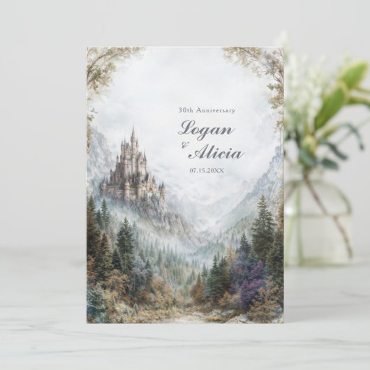 Fairytale Castle Misty Forest Autumn Wedding Einladung (Stehend Vorderseite)