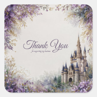 Fairytale Castle Purple Floral Gold Dust Quadratischer Aufkleber