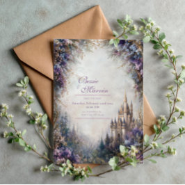 Fairytale Castle Purple Floral Misty Wedding Einladung