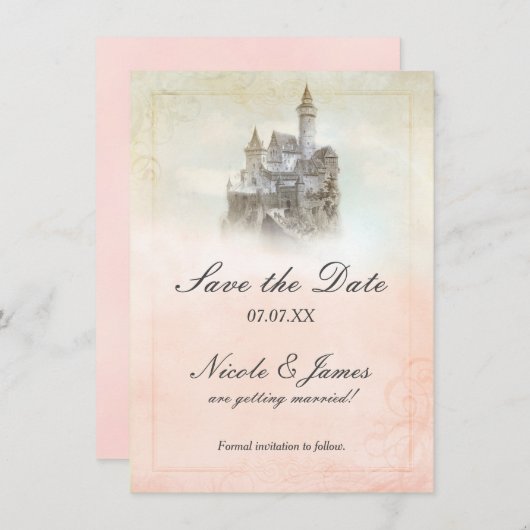 Fairytale Castle Storybook Save the Date Karte (Vorne/Hinten)