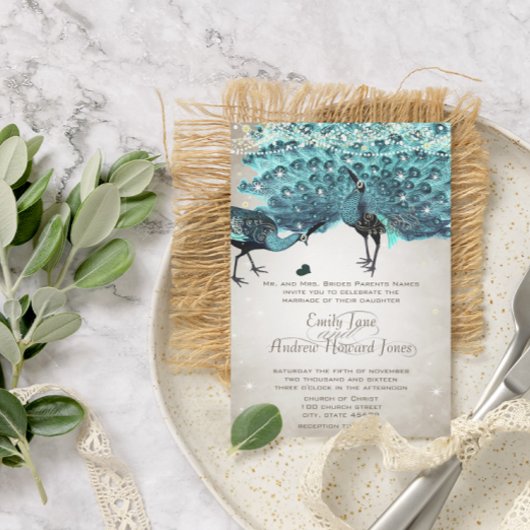 Fairytale Chic Mason Jar Aquamarin Türkis Peacock Einladung