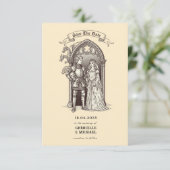Fairytale Couple Gothic Arch Medieval Wedding Save The Date (Stehend Vorderseite)