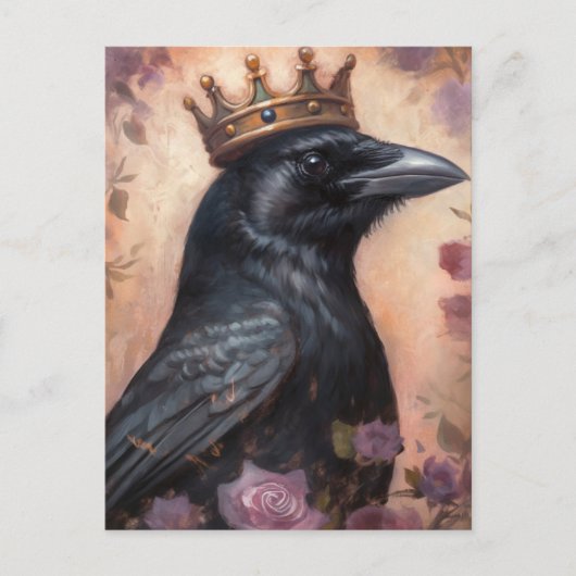 Fairytale Crow in rosa Kronen Postkarte (Vorderseite)