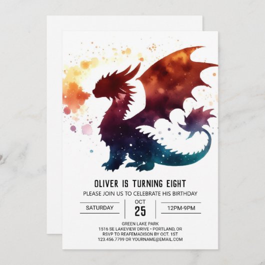 Fairytale Dragon Birthday Digital Einladung (Vorne/Hinten)