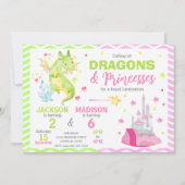 Fairytale Dragon Princess Joint Birthday Einladung (Vorderseite)