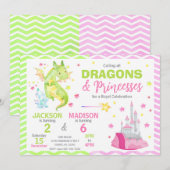 Fairytale Dragon Princess Joint Birthday Einladung (Vorne/Hinten)