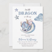 Fairytale Dreamy Blue Boy Dragon Baby Dusche Einladung (Vorderseite)
