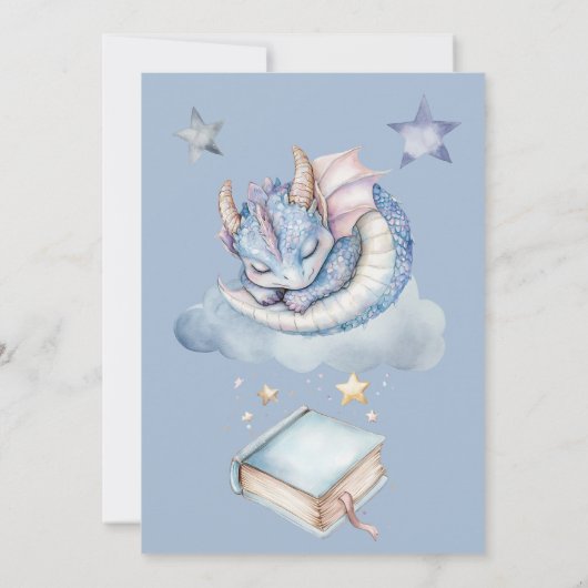 Fairytale Dreamy Blue Boy Dragon Baby Dusche Einladung (Rückseite)