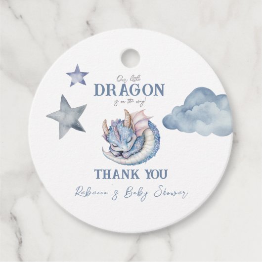 Fairytale Dreamy Blue Dragon Baby Dusche Geschenkanhänger (Vorderseite)