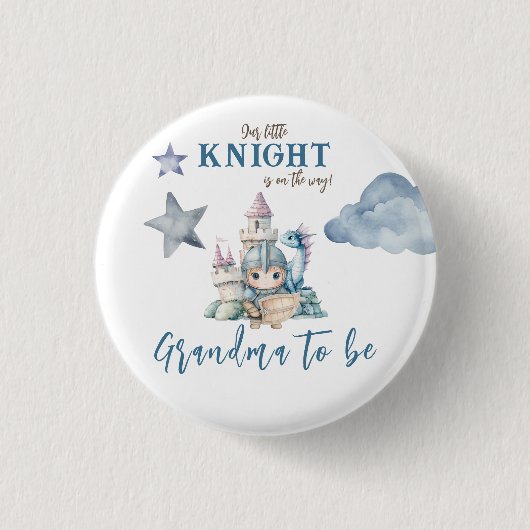 Fairytale Dreamy Dragon Blue Knight Baby Dusche Button (Vorderseite)