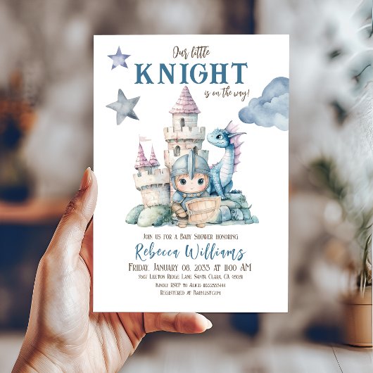 Fairytale Dreamy Dragon Blue Knight Baby Dusche Einladung