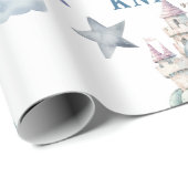 Fairytale Dreamy Dragon Blue Knight Baby Dusche Geschenkpapier (Rolleneckpunkt)